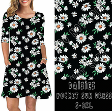 Load image into Gallery viewer, 3/4 SLEEVE POCKET DRESS- DAISIES
