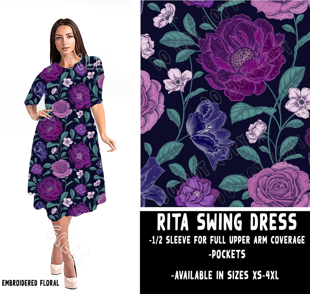 RITA SWING DRESS RUN-EMBROIDERED FLORAL