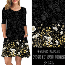 Load image into Gallery viewer, 3/4 SLEEVE POCKET DRESS- GOLDEN DRIPPED FLORAL POCKET DRESS
