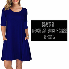 Load image into Gallery viewer, 3/4 SLEEVE POCKET DRESS- SOLID NAVY
