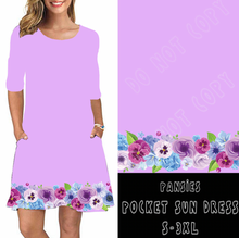 Load image into Gallery viewer, 3/4 SLEEVE POCKET DRESS- PANSIES POCKET DRESS
