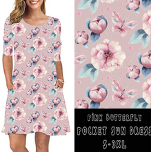 Load image into Gallery viewer, 3/4 SLEEVE POCKET DRESS- PINK BUTTERFLY
